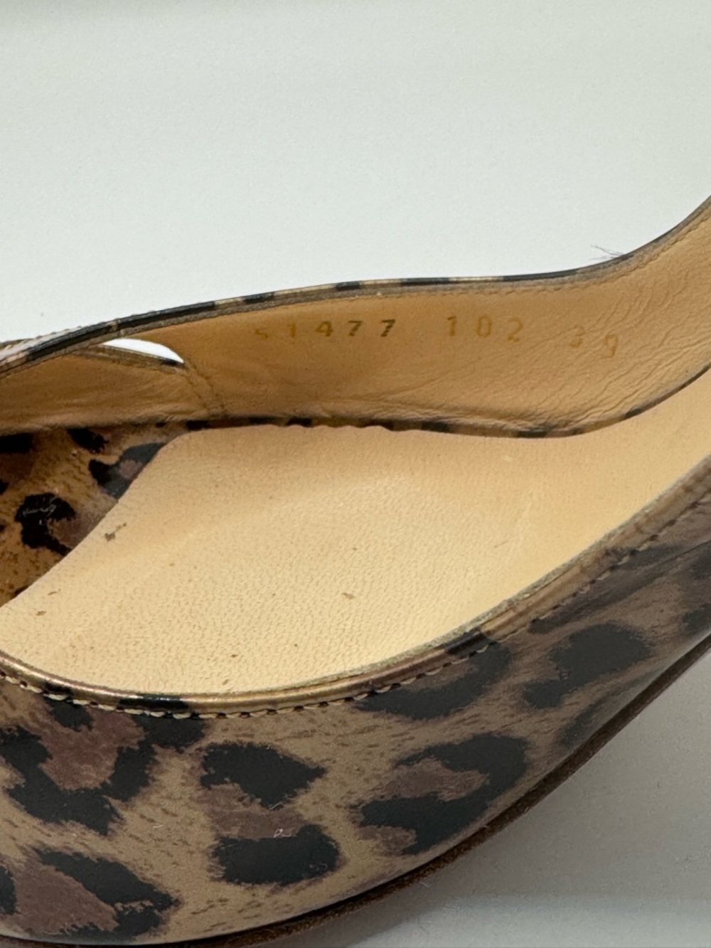Casadei Leopard Print Patent Leather Black/Brown Slingback Peep-Toe Heels Sz 9B - Picture 5 of 7